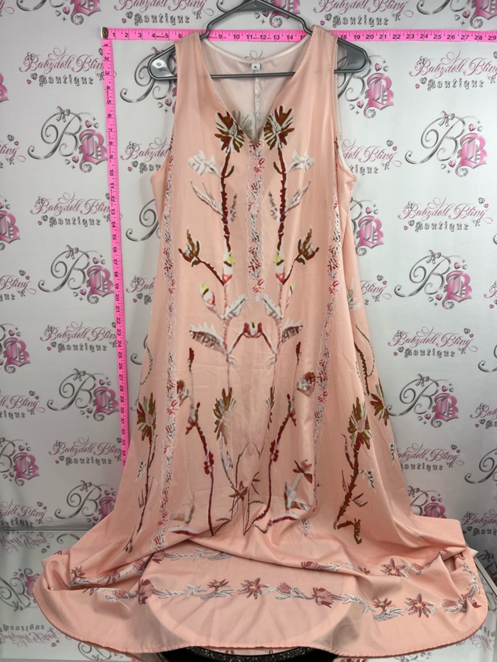 Dress flowers v neck orange Sleeveless Embroidered Peach Maxi Dress